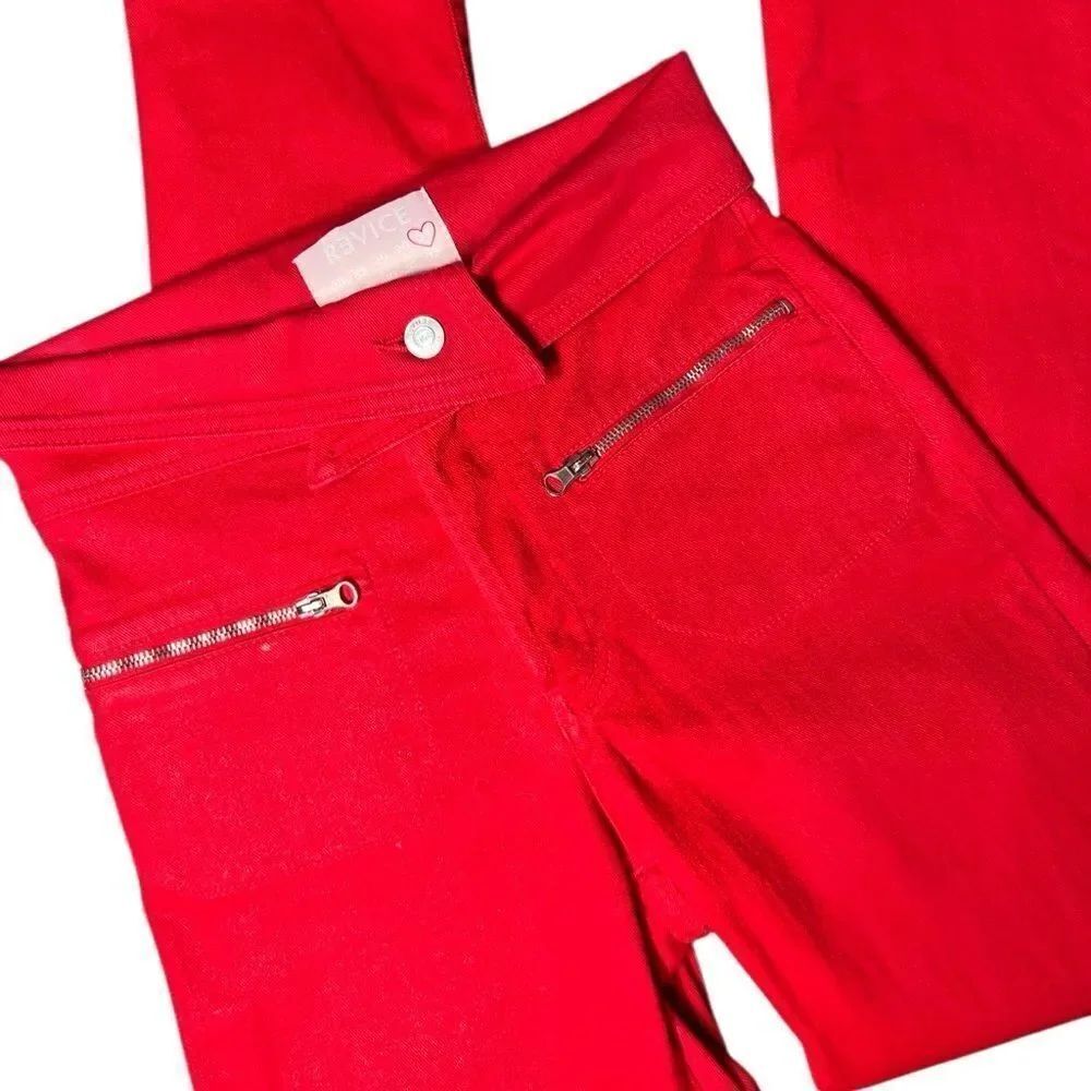 REVICE V Waist Fold Over Red Coated Denim Pants Size 27